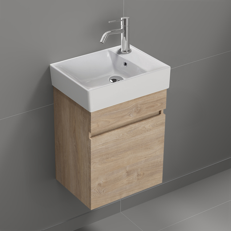 Bathroom Vanity Small Bathroom Vanity, Modern, Floating, 16 Inch, Brown Oak Nameeks MINI15